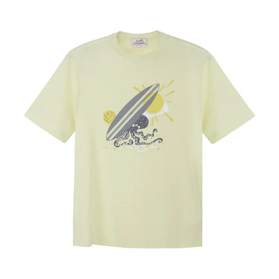 Hermes HERMÈS SS23 Cartoon Printed Lemonade Colored Crewneck T-Shirt Casual Tee H357940HA2Q