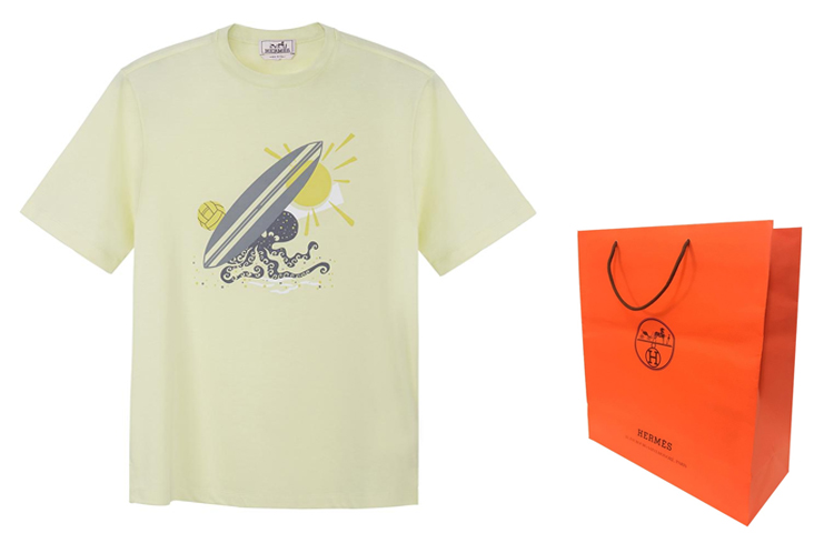 Shop 爱马仕 HERMÈS 2023春夏卡通印花柠檬黄圆领短袖T恤 休闲上衣 H357940HA2Q