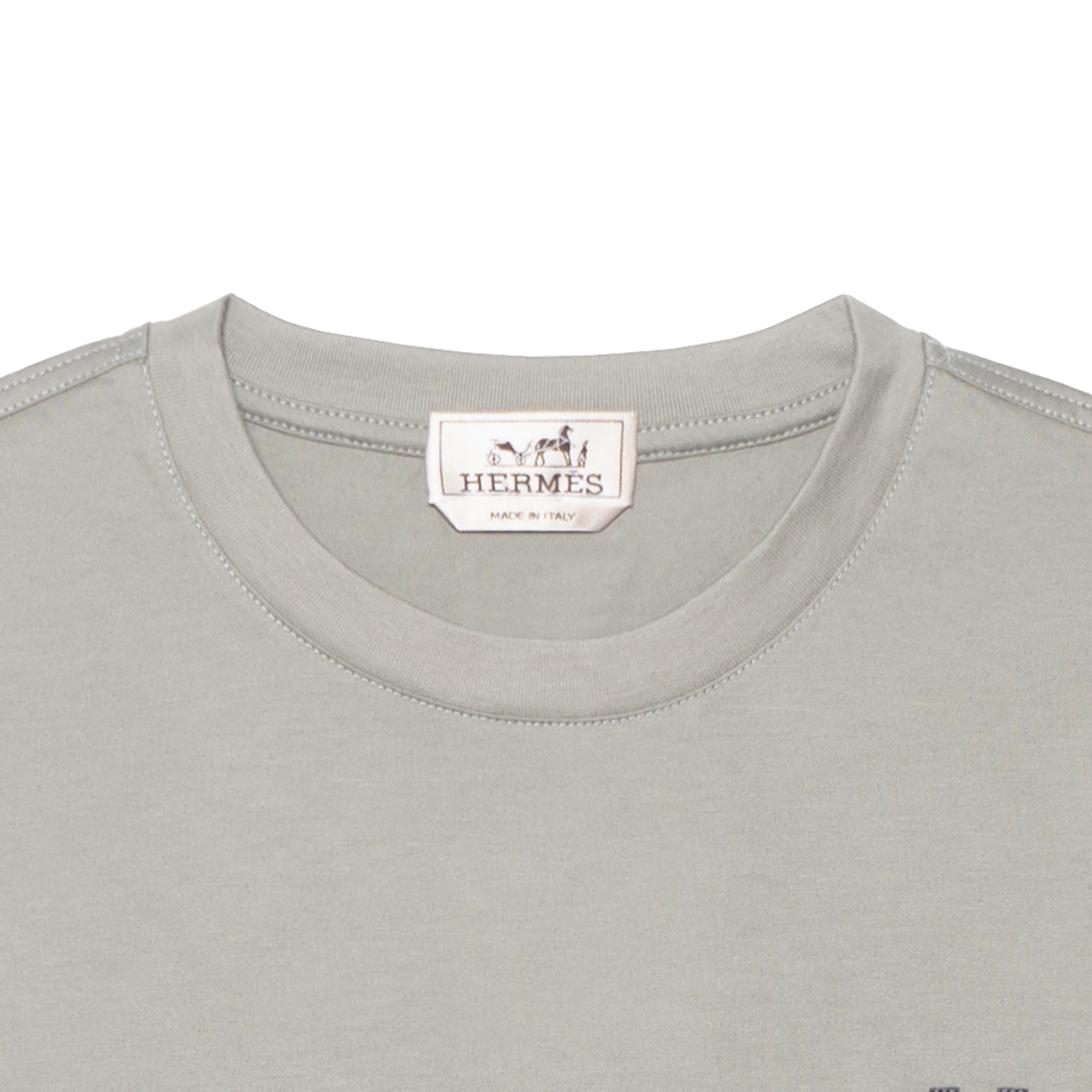 Details for Hermes HERMÈS SS24 Kaos Hijau Crewneck dengan Detail Kulit. H457930HA1F