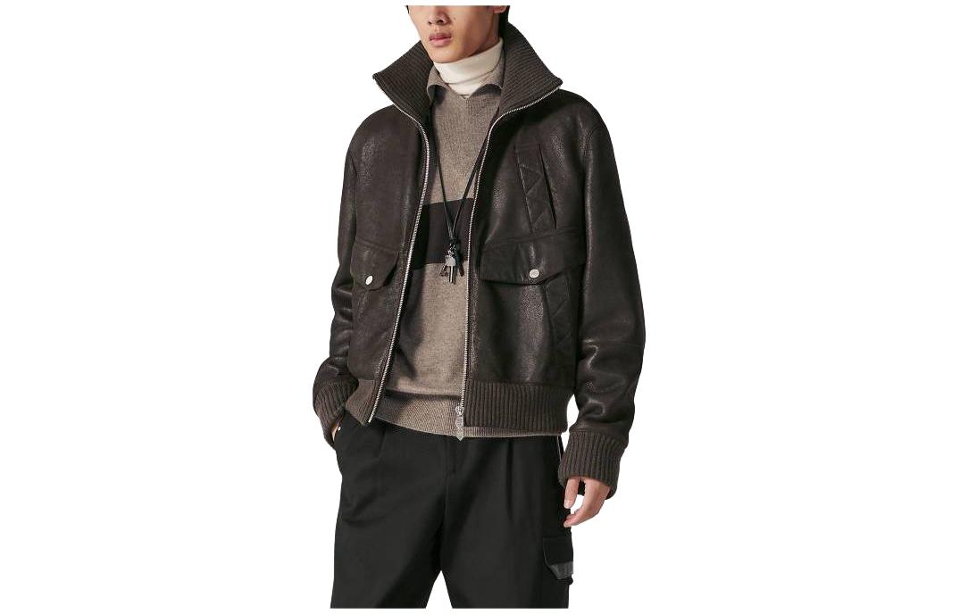 Hermes High-Neck Zipper Jacket Coffee Brown Long-Sleeve Outerwear H363520HF4T