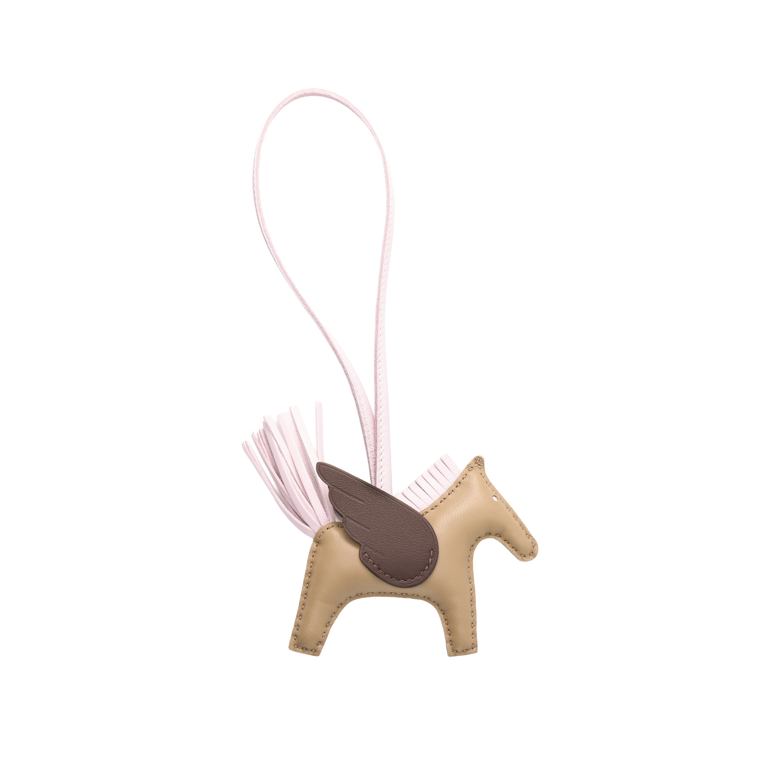 HERMES Horse-Shaped Leather Keychain Unisex Couple Design in Khaki. H083010CABR