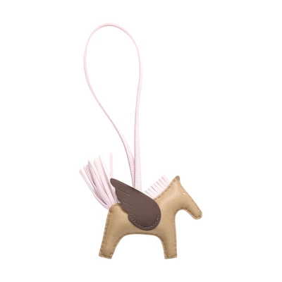 HERMES Horse-Shaped Leather Keychain Unisex Couple Design in Khaki. H083010CABR