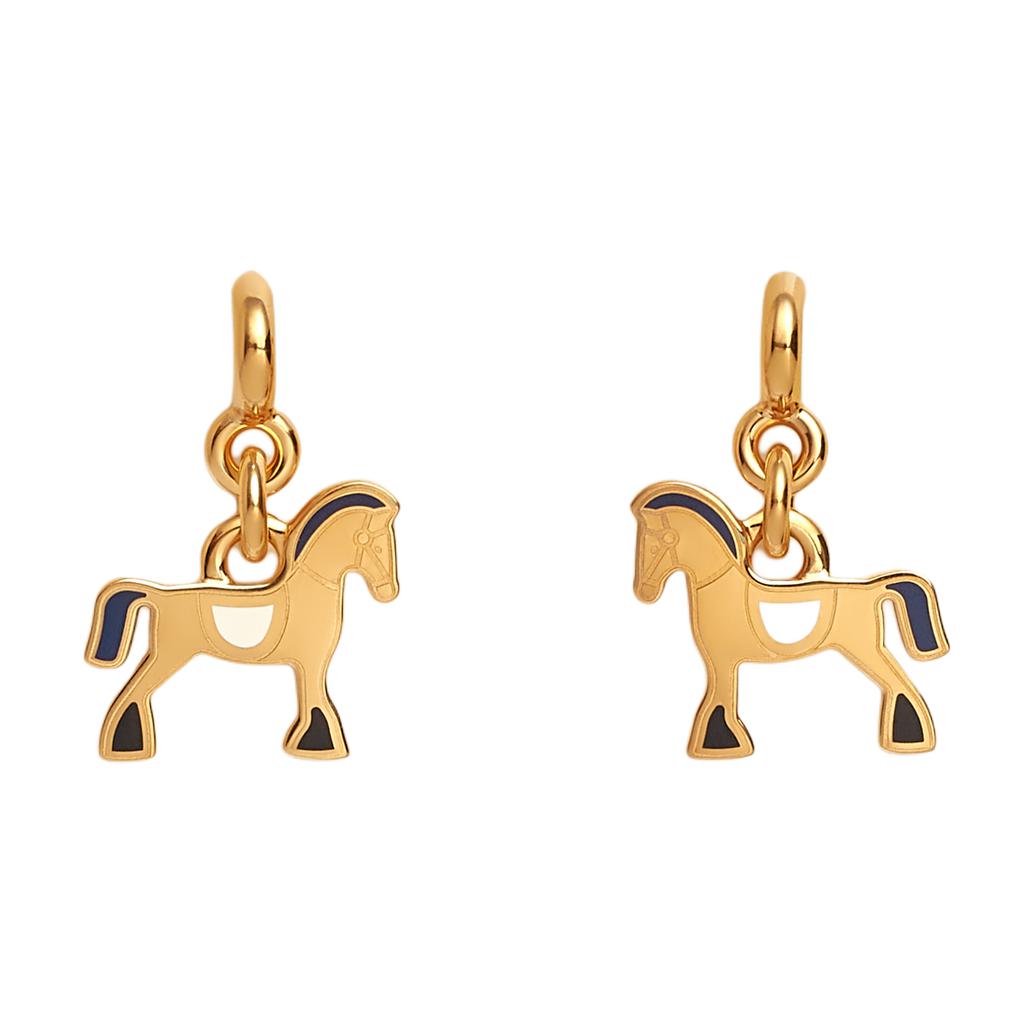 HERMES Horse Design Gold Plated Metal Earrings Unisex Couple Style Gold. H100008F AF