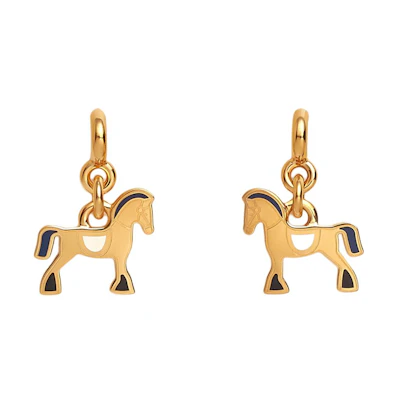 HERMES Horse Design Gold Plated Metal Earrings Unisex Couple Style Gold. H100008F AF