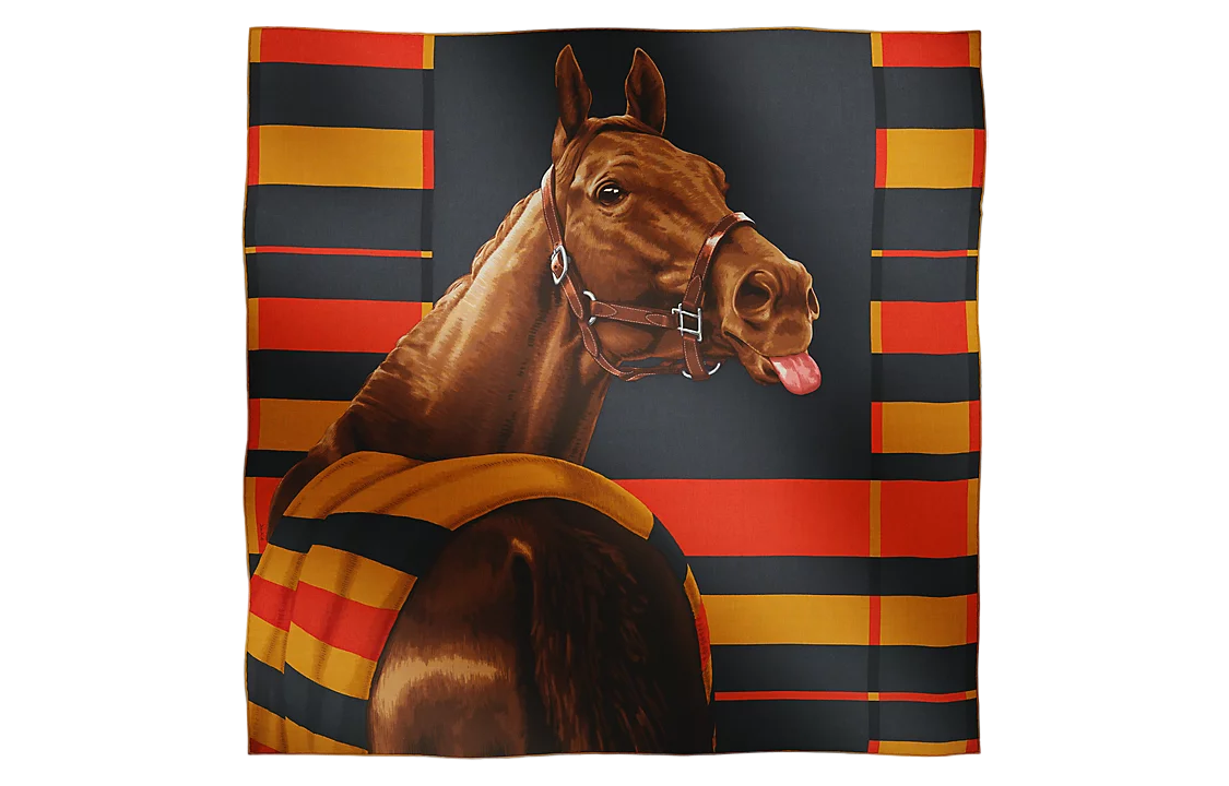 HERMES Horse Pattern Wool Scarf Unisex Couple Style Multicolor. H103999T 02