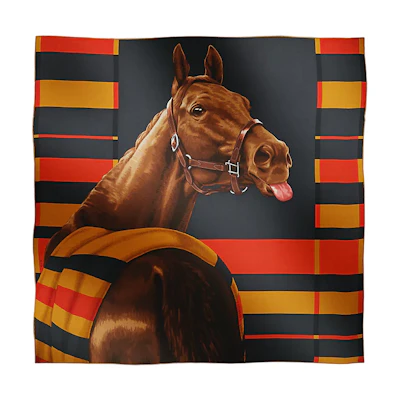 HERMES Horse Pattern Wool Scarf Unisex Couple Style Multicolor. H103999T 02