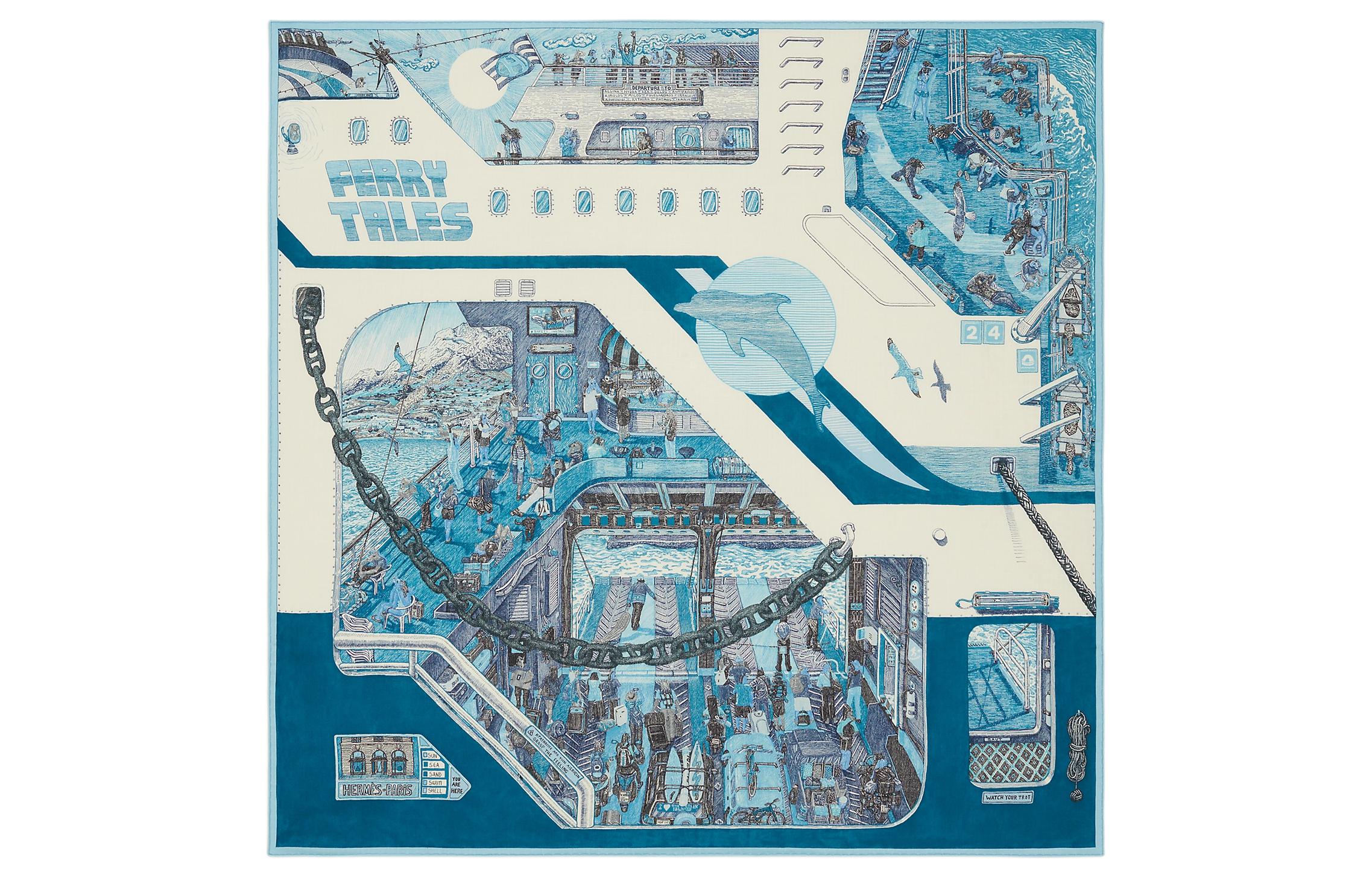 HERMES Iconic Design Wool Scarf for Men - Blue. H103812T 02 圖 2