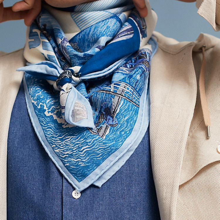 HERMES Iconic Design Wool Scarf for Men - Blue. H103812T 02 圖 3