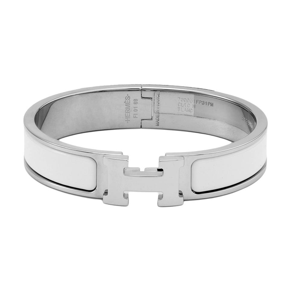 HERMES Iconic H Buckle Metal Bracelet Unisex White Silver H700001FP31PM