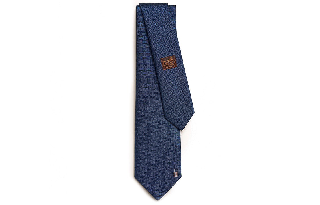HERMES Iconic Padlock Decor Tie for Men in Dark Blue. H339343T-02