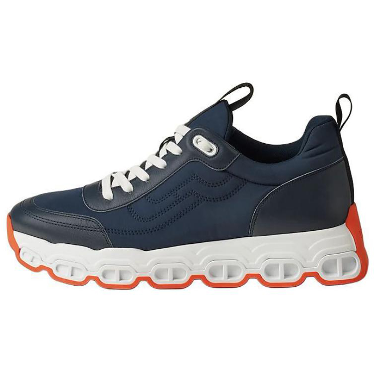 HERMES Impulse Deep Blue Calfskin Round Toe Lace-Up Casual Shoes for Men. H241903Z HI2