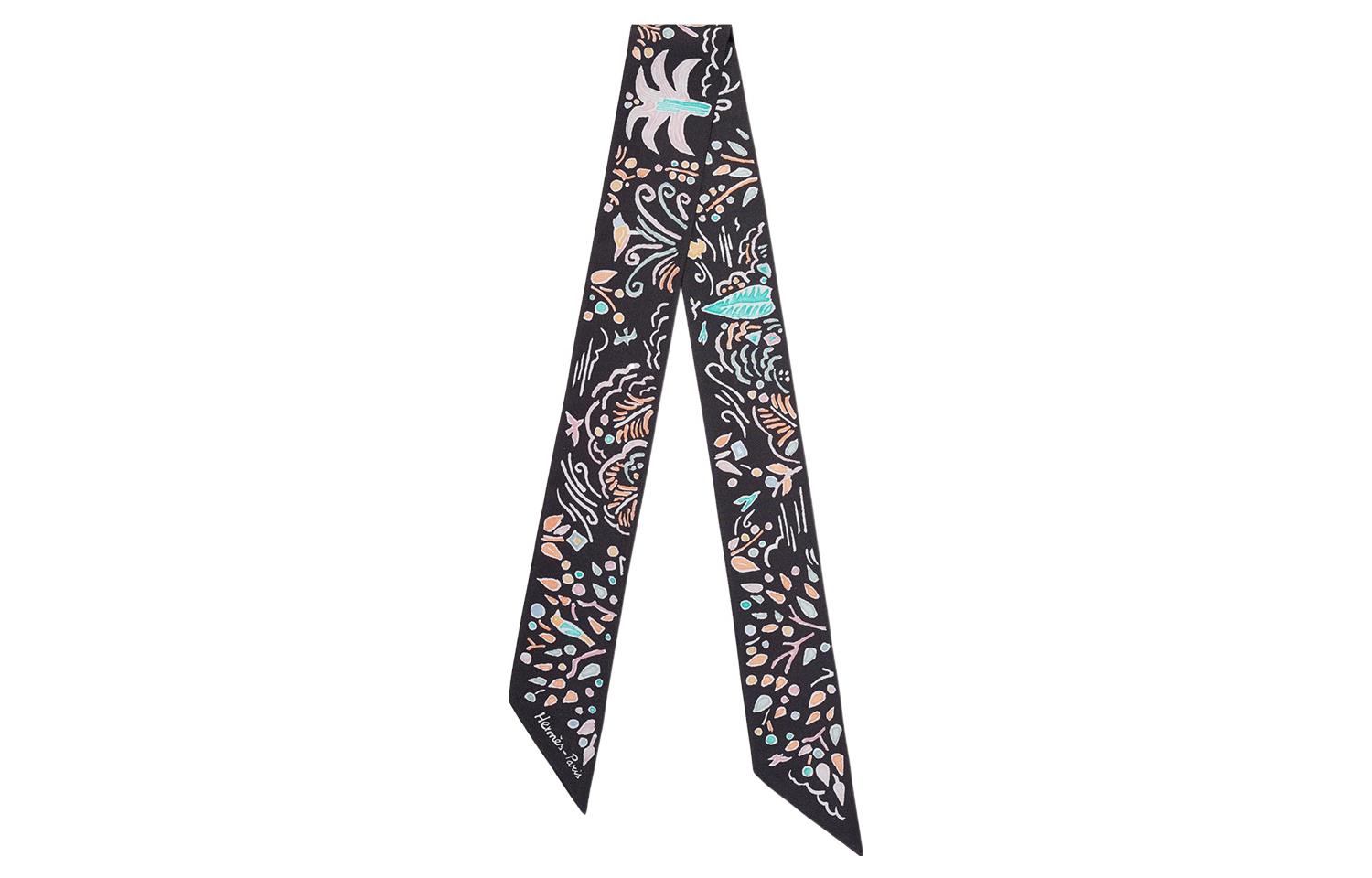 HERMES Island Spring Twilly Silk Scarf Unisex Couples Style H063755S-16