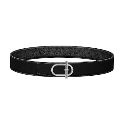 HERMES Ithaque Black Togo Leather Reversible Belt Silver Buckle 3.8cm Wide H081758CK05 H075387CAAF080