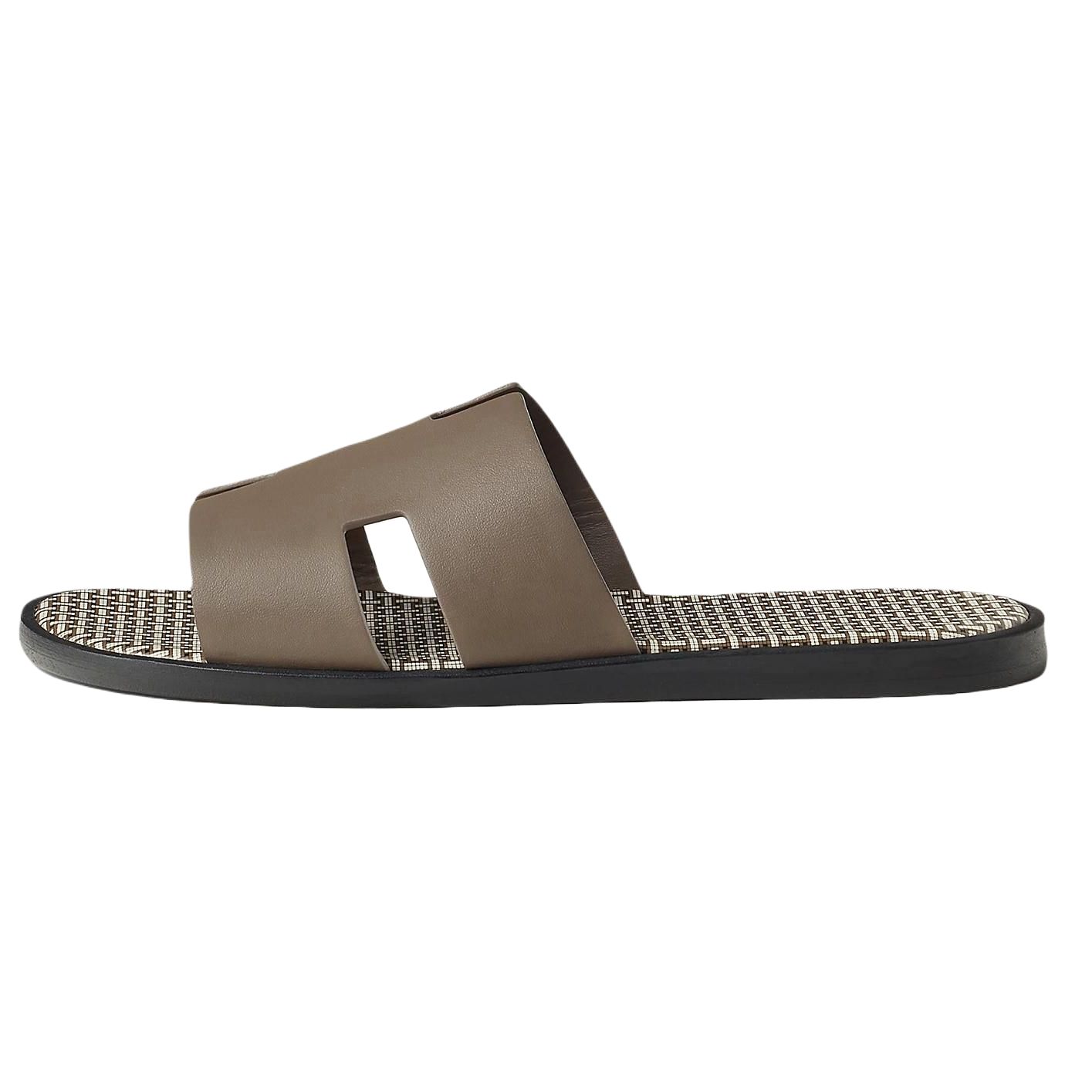 HERMES Izmir Calfskin Open-Toe Slide Sandals Men’s - Grey. H241869Z HX3