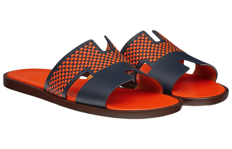 Order HERMES Izmir Sandal 'Blue Orange Woven Calfskin' H212881Z-HH8