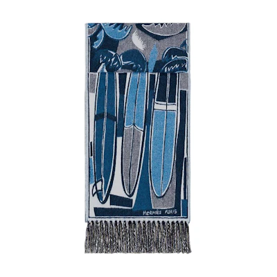 HERMES Jacquard Knit Wool Scarf Blue for Men. H393161T-01