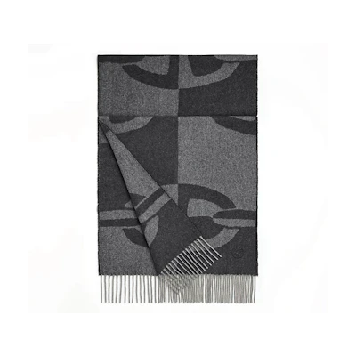 HERMES Jacquard Knit Wool Scarf Unisex Couple Style Grey H394070T 02