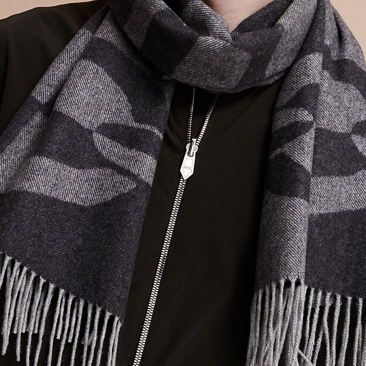 HERMES Jacquard Knit Wool Scarf Unisex Couple Style Grey H394070T 02 圖 3