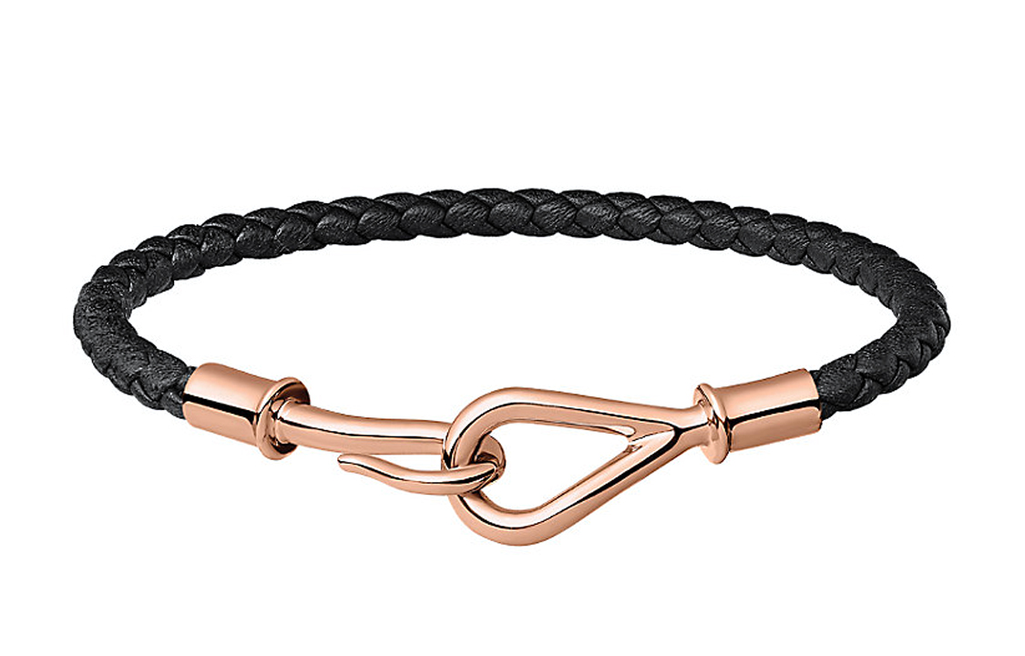 HERMES Jumbo Black Calfskin/Rose Gold Bracelet Unisex Couple Design. H071682FO89