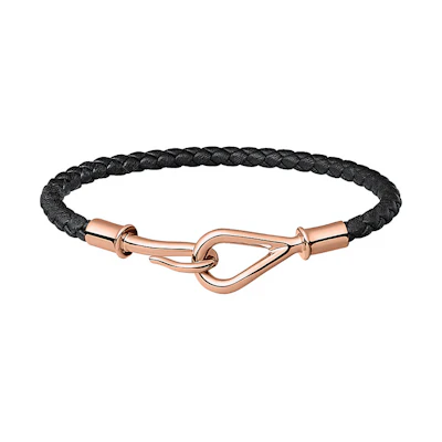 HERMES Jumbo Black Calfskin/Rose Gold Bracelet Unisex Couple Design. H071682FO89
