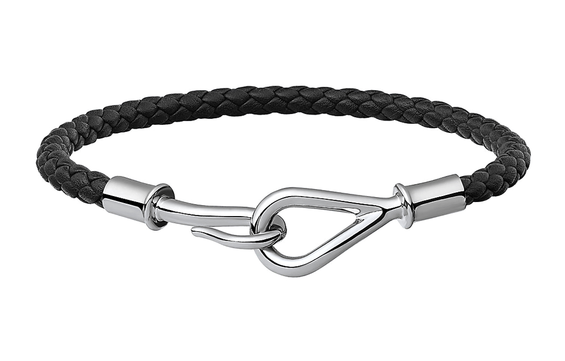 HERMES Jumbo Jumbo H Black Calfskin Leather Unisex Couples Bracelet. H077241FP89