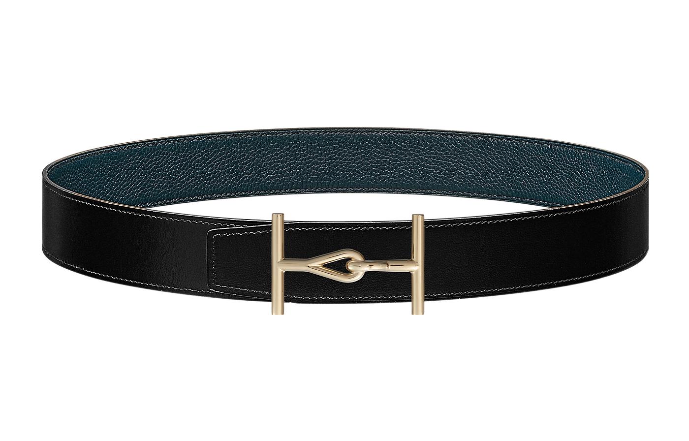 HERMES Jumbo Leather Belt Men Black/Prussian Blue 3.8cm Reversible H010411CQ2K-H077971CAAE100 圖 2