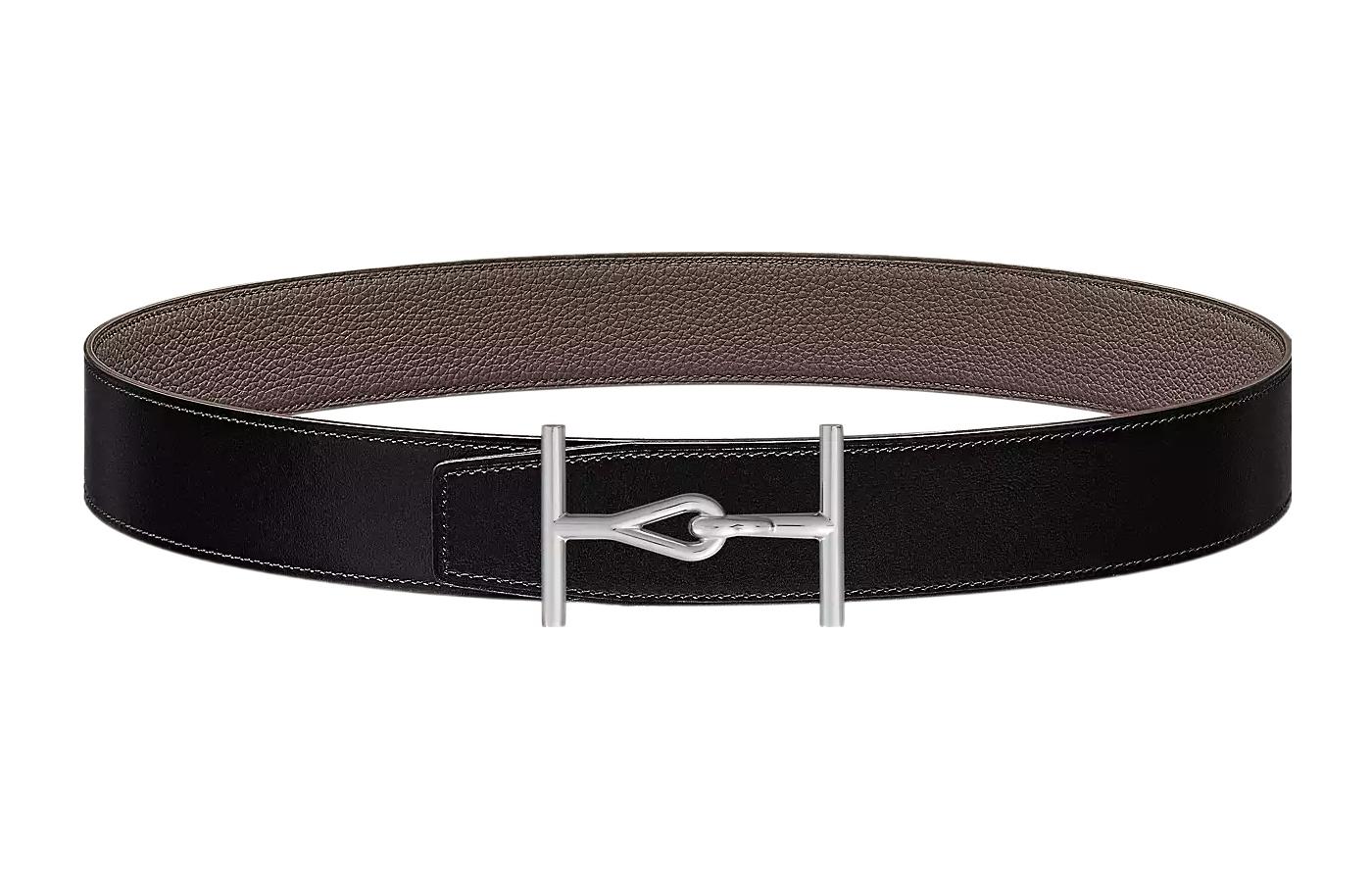 HERMES Jumbo Togo Leather Reversible Belt Black/Tin Grey 3.8cm Mens. H010411CJJ4-H077971CAAG100