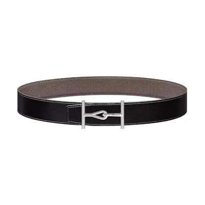 HERMES Jumbo Togo Leather Reversible Belt Black/Tin Grey 3.8cm Mens. H010411CJJ4-H077971CAAG100
