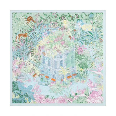 HERMES Jungle Faubourg 90cm Unisex Silk Scarf Blue Green H003602S-06