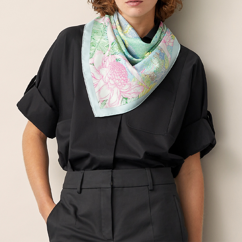 HERMES Jungle Faubourg 90cm Unisex Silk Scarf Blue Green H003602S-06 圖 3