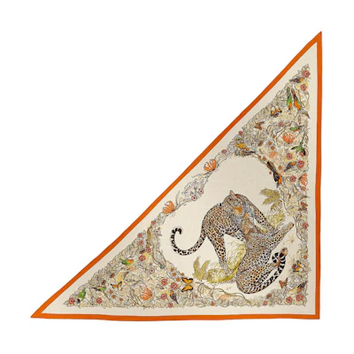 HERMES Jungle Love Handrolled Cashmere Scarf Orange Unisex Couple Style. H361876S 01