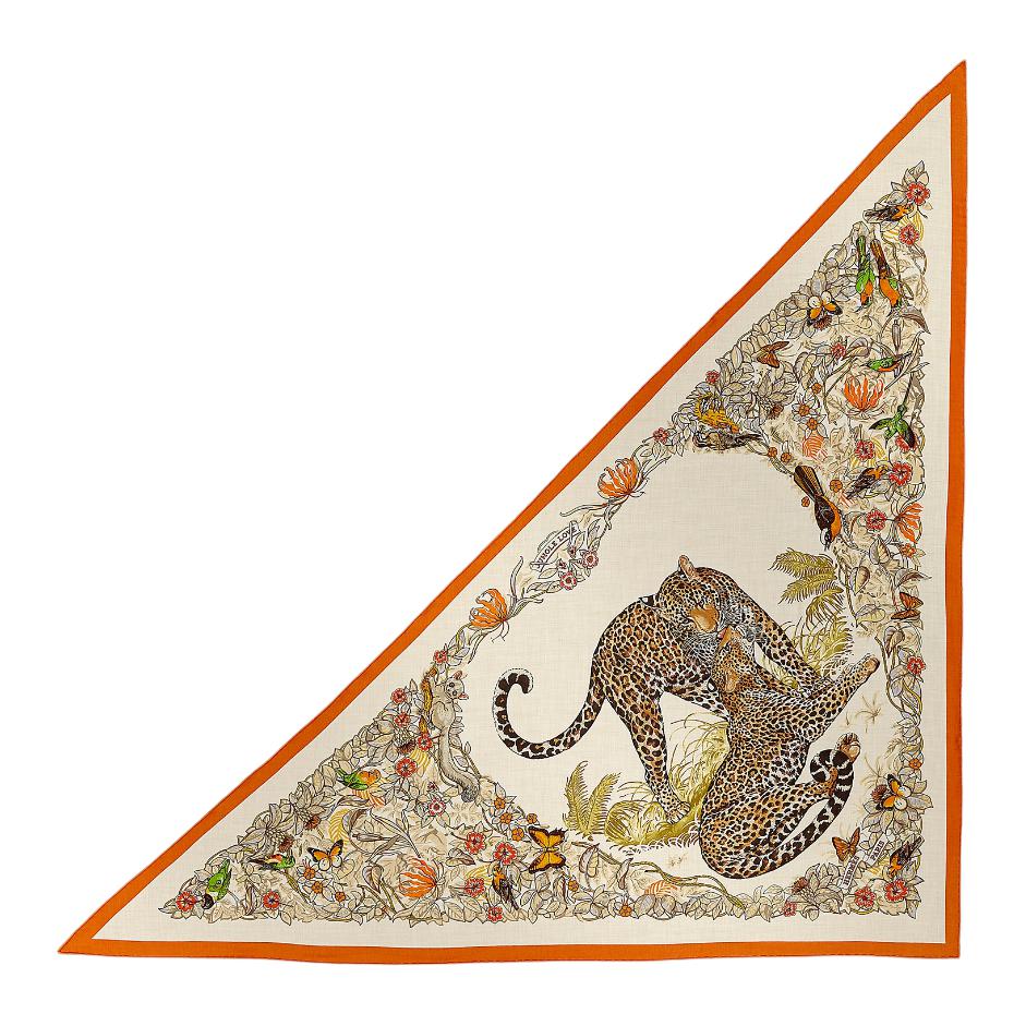 HERMES Jungle Love Handrolled Cashmere Scarf Orange Unisex Couple Style. H361876S 01 圖 2