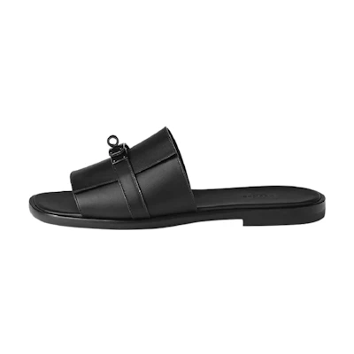 HERMES Kelly 'Black Calfskin Flat Sandal'