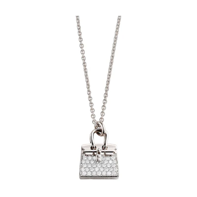 HERMES Kelly Amulette Minimalist Necklace Platinum Unisex Couples Accessory H121315B-00