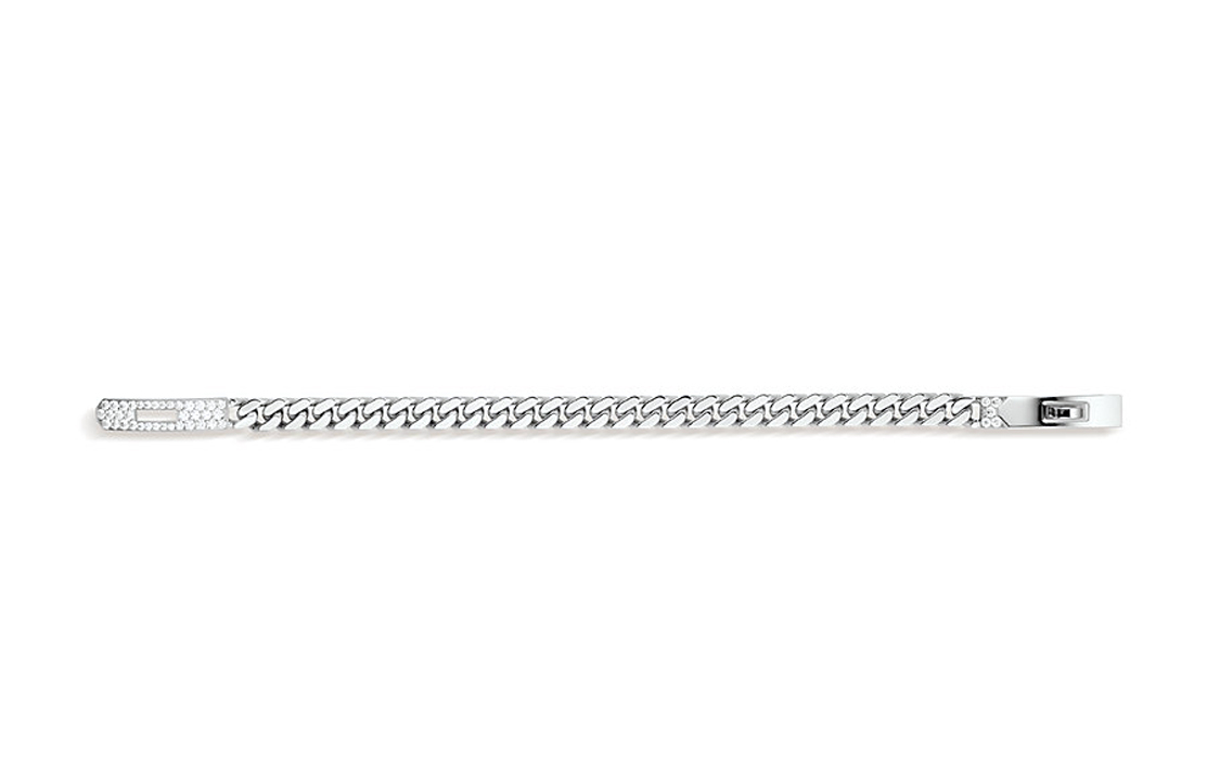 HERMES Kelly Bracelet with Diamonds 18K White Gold Cuban Chain Unisex Couple Design H221410B-00