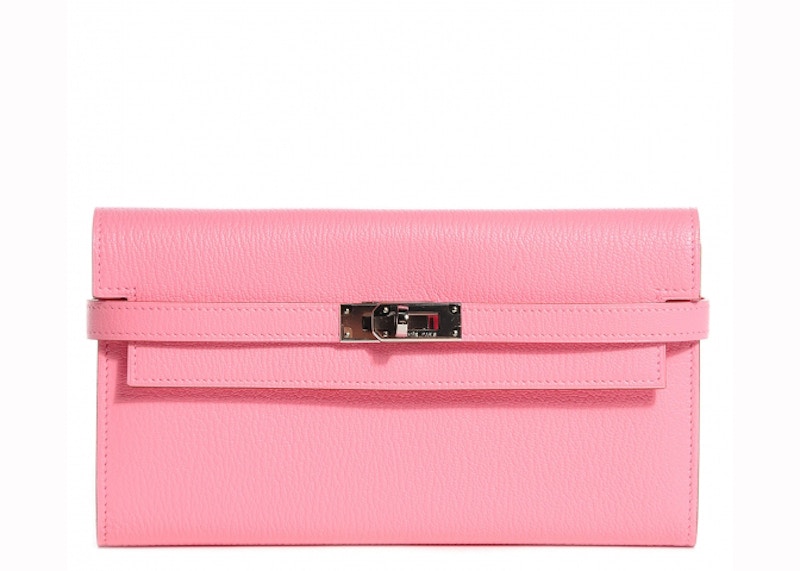 Buy 爱马仕凯莉经典钱包，美洲山羊皮钯金粉色调宴会配饰