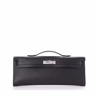 Hermes Kelly Cut Pochette Swift Palladium Black