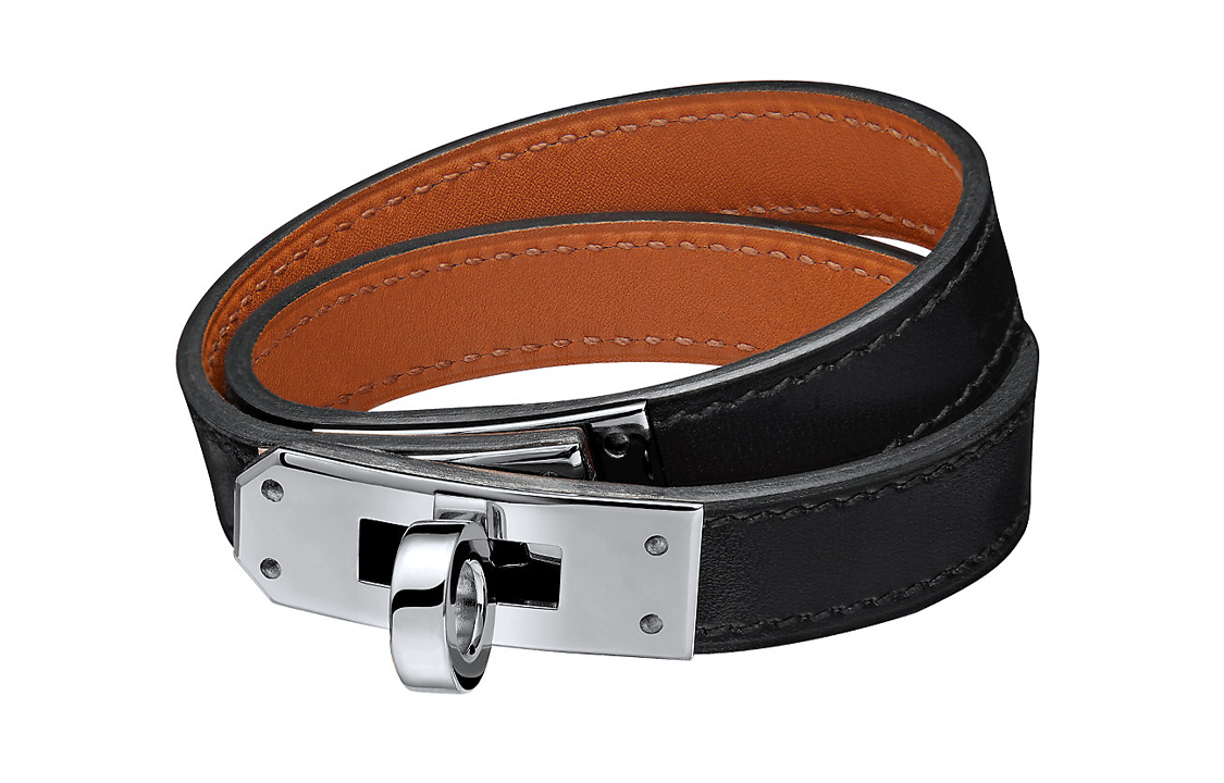 HERMES Kelly Double Tour Bracelet Silver Buckle Calfskin Unisex Couple Style. H068438CK89