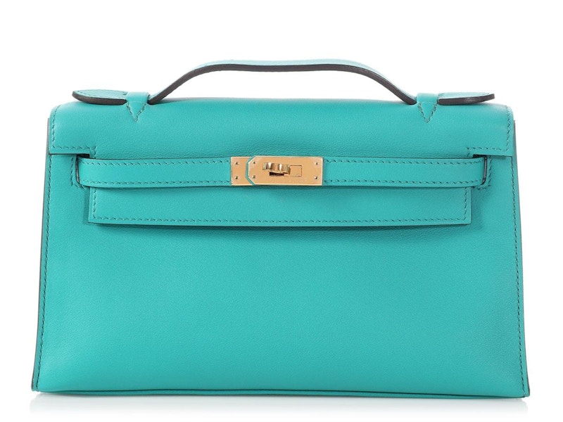 Hermes Kelly Pochette Swift Bleu Paon