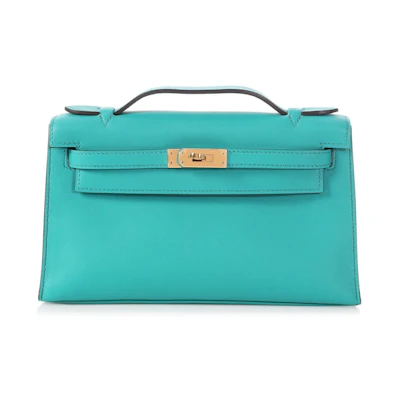 Hermes Kelly Pochette Swift Bleu Paon