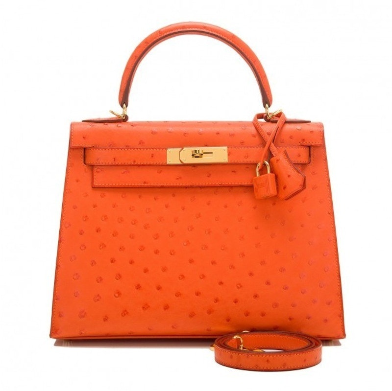 Hermes Kelly Sellier Ostrich 28 Tangerine Novelship