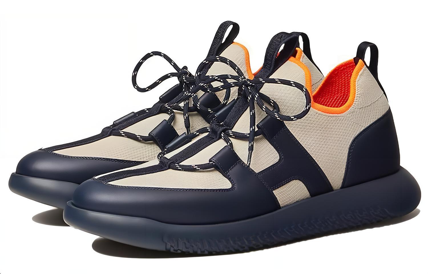 Lookbook HERMES Sepatu Sneakers Knit Kulit Anak Sapi 'Beige Biru' H212911Z-HT