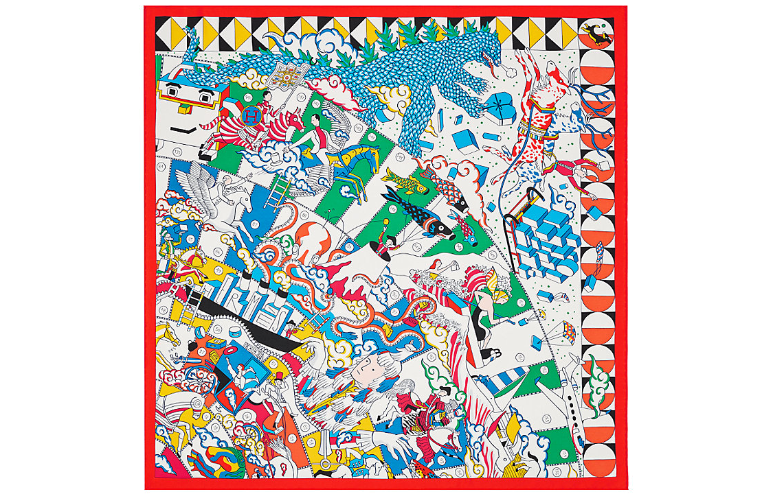 HERMES L'Epopee 70cm Red Silk Scarf H983793S-06