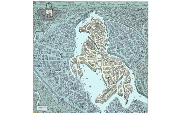 HERMES La Cite Cavaliere Scarf by Octave Marsal Silk Scarf H003373S-01