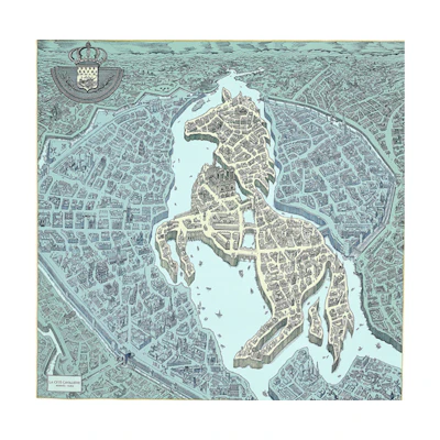 HERMES La Cite Cavaliere Scarf by Octave Marsal Silk Scarf H003373S-01