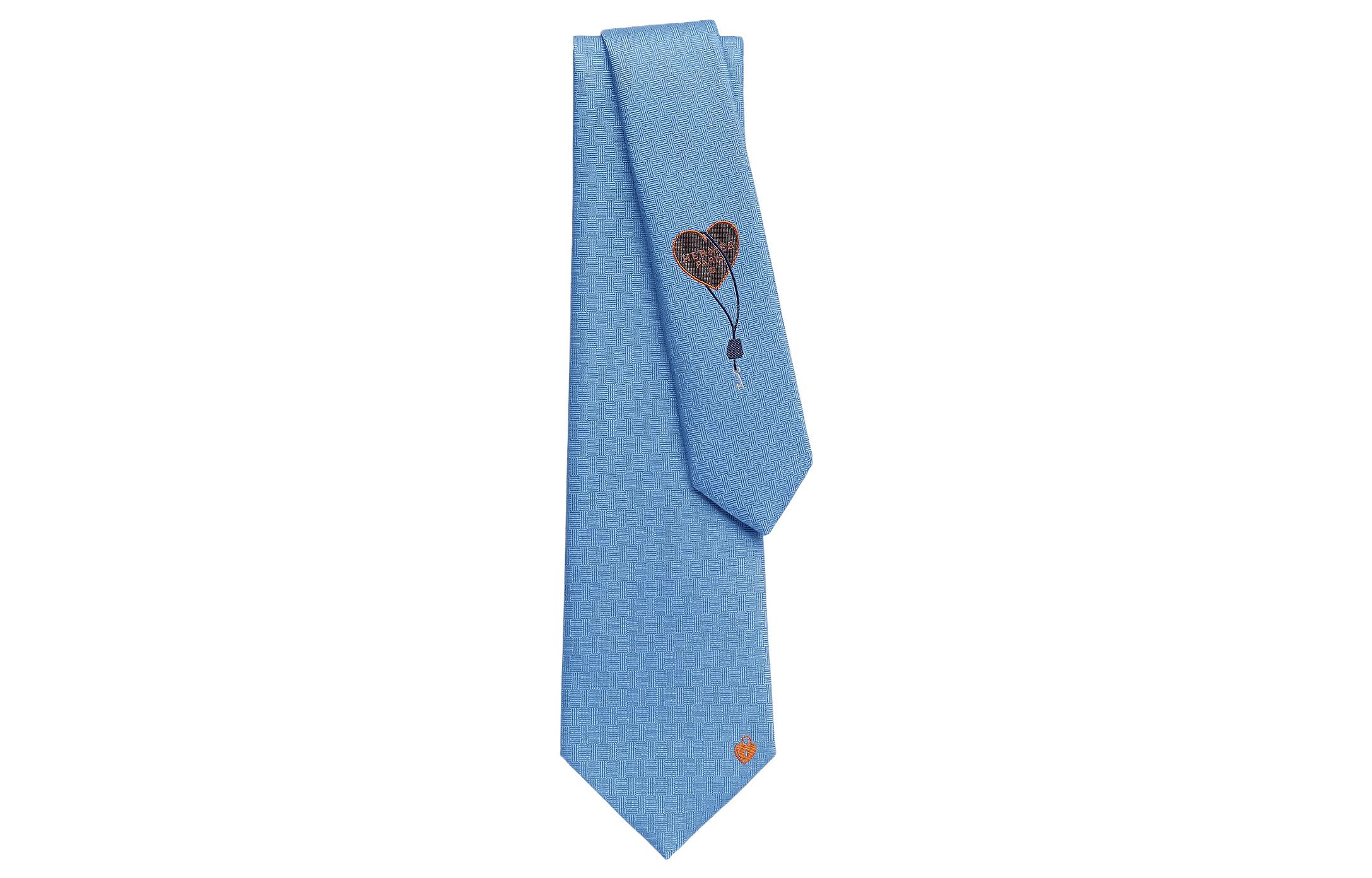 HERMES La Clef du Bonheur Silk Tie Sky Blue  Accessory. H339315T-04
