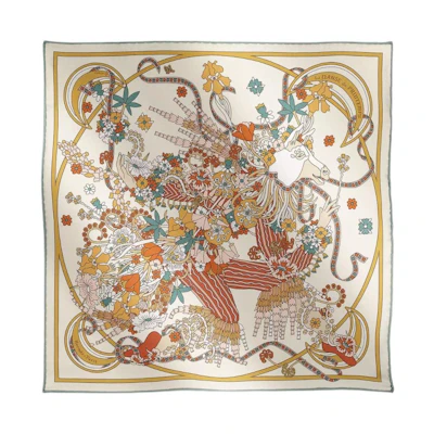 HERMES La Danse du Printemps Beige Silk Scarf Unisex Printed Design. H893922S01