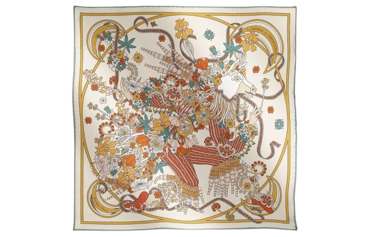 HERMES La Danse du Printemps Beige Silk Scarf Unisex Printed Design. H893922S01 圖 2