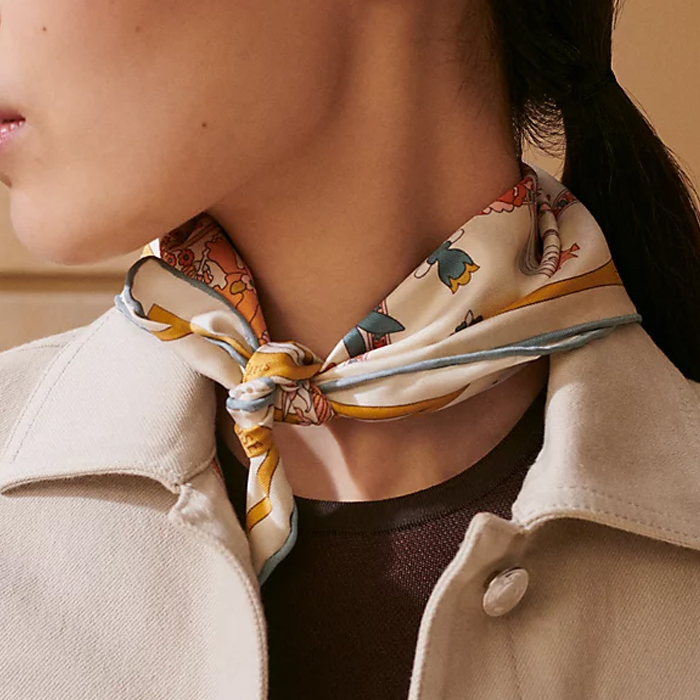 HERMES La Danse du Printemps Beige Silk Scarf Unisex Printed Design. H893922S01 圖 3