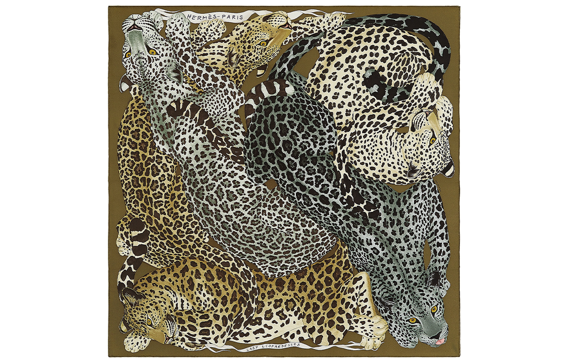 HERMES Lazy Leopard Silk Square Scarf Brown H003779S-16